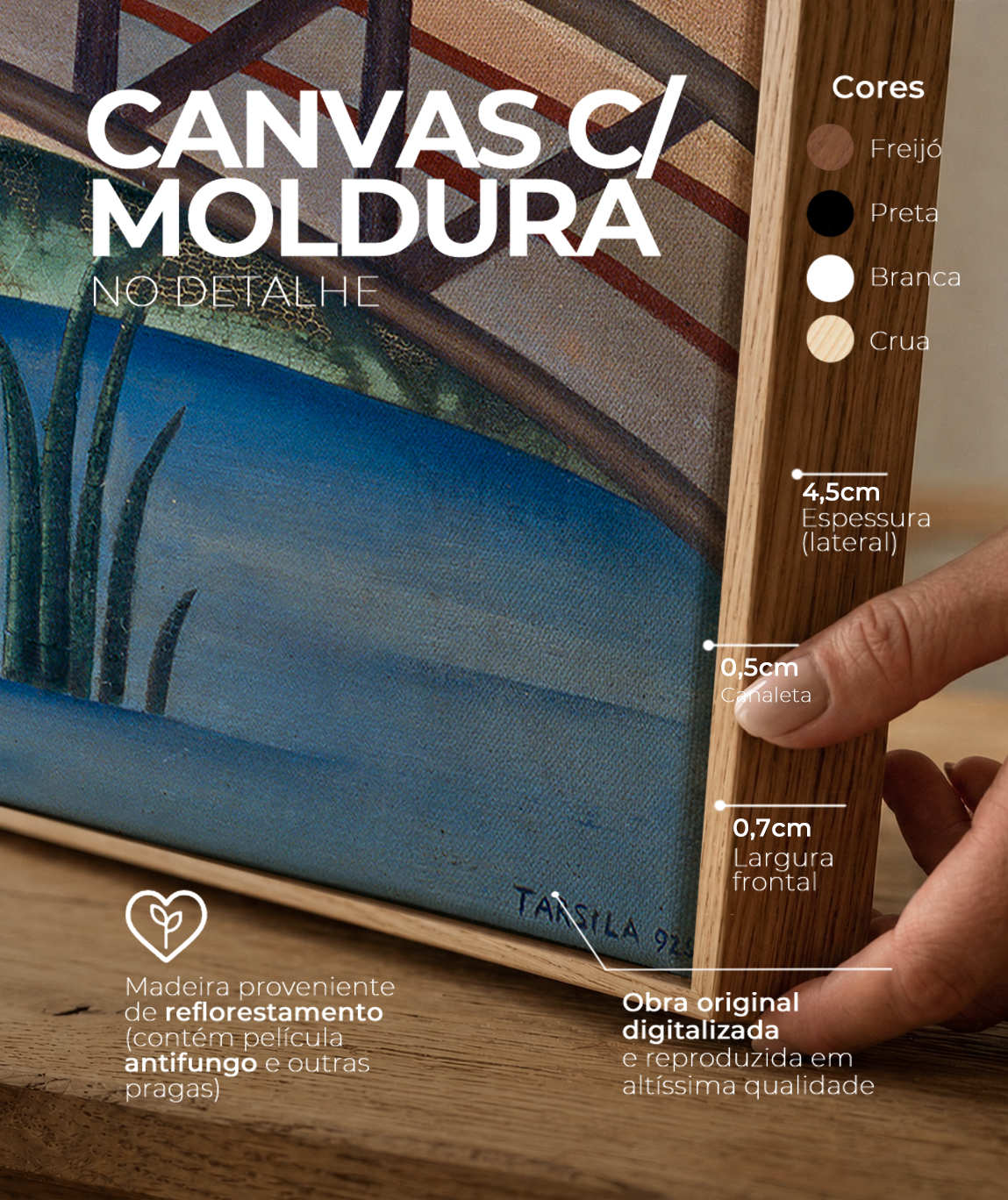 Detalhes do canvas e do chassi da reprodu&ccedil;&atilde;o